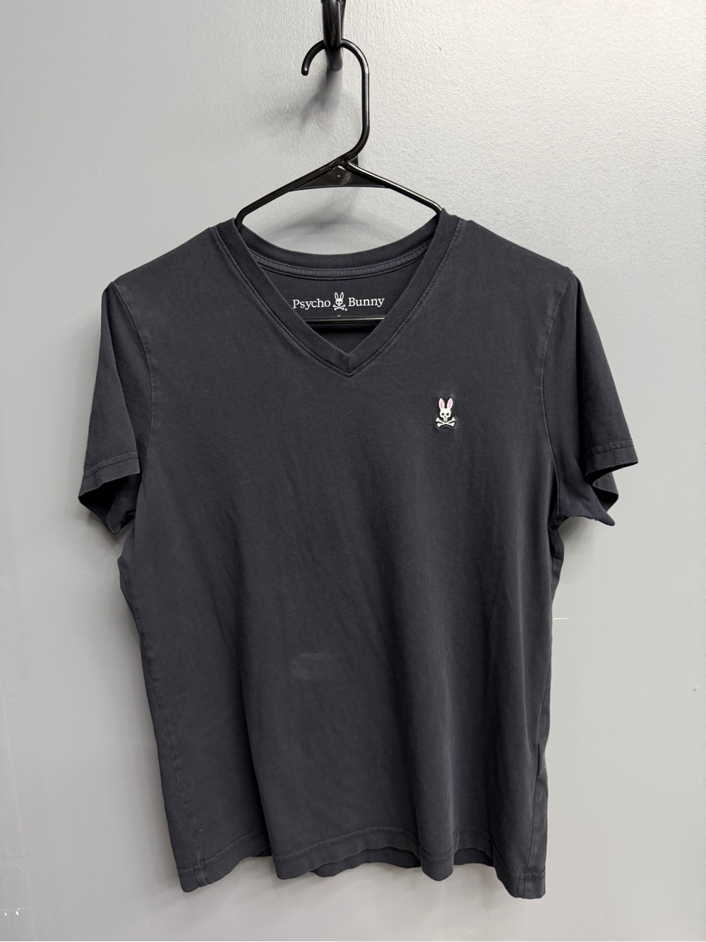 Psycho Bunny Black Pima Cotton V Neck T Shirt Embroidered Logo Size 3 Large